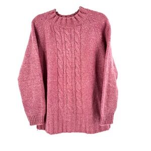 Vintage Memphis Jones Wool Cable Knit Sweater Women's Medium Pink Chunky Ski 90s